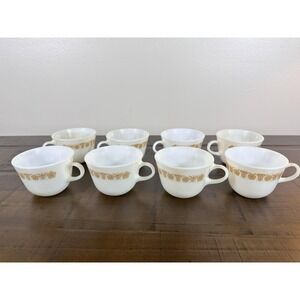 PYREX Butterfly Gold Coffee or Tea Cups MCM, Retro Vintage Set Of 8